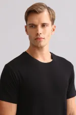 Débardeur/T-shirt de luxe en bambou égyptien Zeus, coupe classique, col rond, noir