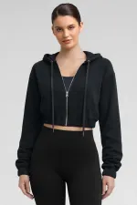 Mısırlı Women's Modal Zip-Up Crop Sweatshirt Athracite