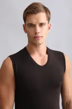 Mısırlı Modal By TENCEL HERCULES Slim Fit V-Neck Athletic Tank Top/T-Shirt Brown