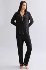 Mısırlı Kadın Modal Uzun Kollu Gömlek Siyah