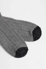 Mısırlı Unisex Alpaka Yünü Kışlık Çemberli Tekli Soket Çorap Gri