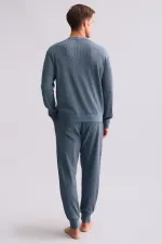 Mısırlı Erkek Pamuklu Uzun Kollu Pijama Takımı İndigo