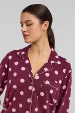 Mısırlı Women's Modal Polka Dot Pajama Set Burgundy