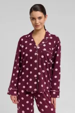 Mısırlı Women's Modal Polka Dot Pajama Set Burgundy