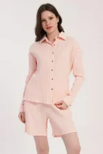 Mısırlı MÜSLİN Uzun Kol Şort Takımı Pembe