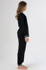 Mısırlı Kadın İki İplik Sıfır Yaka Uzun Kollu Pijama Takımı Siyah