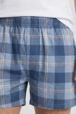 Pyjama court à carreaux bleu pour homme, style égyptien