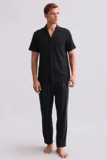 Chemise égyptienne pour homme en bambou à manches courtes noire