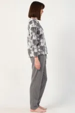 Mısırlı Kadın İnterlok Kalp Desenli Uzun Kollu Pijama Takımı Gri Melanj