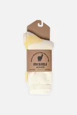 Mısırlı Unisex Alpaka Yünü Havlu Kışlık Soket Çorap Ekru/Sarı