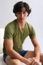 Mısırlı ORGANIC Cotton HERCULES Slim Fit V-Neck Undershirt/T-Shirt Khaki