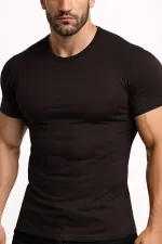 Mısırlı ORGANIC Pamuklu HERCULES Slim Fit Bisiklet Yaka Fanila / T-Shirt Kahverengi