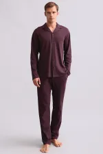 Ensemble chemise et pyjama en coton pour homme, bordeaux, style égyptien