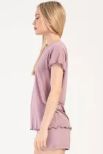 Mısırlı Kadın Viskon Kısa Kollu Şort Pijama Takımı Pembe
