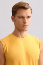 Mısırlı ORGANIC Pamuklu ZEUS LUXURY Regular Fit Bisiklet Yaka Sporcu Atlet / T-Shirt Hardal