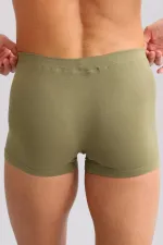 ZEUS LUXURY Regular Fit Boxer Shorts with Metal Emblem, Mısırlı ORGANIC Cotton, Khaki Olive