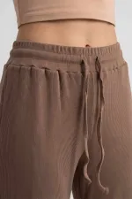 Mısırlı Kadın Modal Pamuk Karışımlı Beli Lastikli Pijama Açık Kahverengi