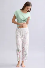 Mısırlı Kadın Örme Kısa Kol T-Shirt Yeşil