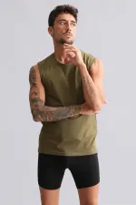 Mısırlı ORGANIC Pamuklu HERCULES Slim Fit Bisiklet Yaka Sporcu Atlet / T-Shirt Koyu Haki