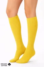 Chaussettes hautes unisexes en coton biologique égyptien pour l'aviation et les pilotes, couleur moutarde, avec technologie de serrage spéciale