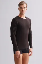 Mısırlı Modal By TENCEL HERCULES Slim Fit Bisiklet Yaka Uzun Kollu Fanila / T-Shirt Kahverengi