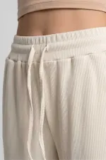 Mısırlı Kadın Modal Pamuk Karışımlı Beli Lastikli Pijama Ekru