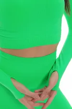 Mısırlı Kadın Uzun Kollu Spor Tayt Takımı Neon Yeşili