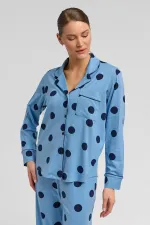 Mısırlı Women's Modal Knit Polka Dot Shirt, Baby Blue