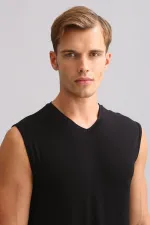 Mısırlı ORGANIC Pamuklu ZEUS LUXURY Regular Fit V Yaka Sporcu Atlet / T-Shirt Siyah