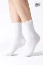 Women's Cotton Heart Patterned Short Ankle Socks, 4 Pairs, White
