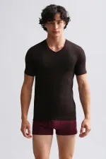 Mısırlı Modal By TENCEL HERCULES Slim Fit V-Neck Undershirt/T-Shirt Brown