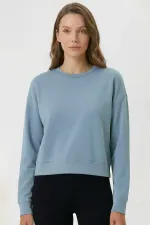 Mısırlı Kadın Modal Karışımlı Crop Sweatshirt Mavi Mısırlı Kadın Modal Karışımlı Crop Sweatshirt Mavi