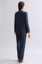 Mısırlı Kadın Modal Uzun Kollu Gömlek Gece Mavisi