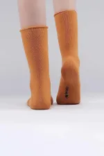 Mısırlı Kadın Organik Pamuklu Havlu Tekli Soket Çorap Hardal