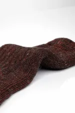 Mısırlı Unisex Alpaka Yünü Havlu Kışlık Soket Çorap Kahverengi/Kırmızı