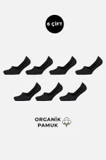 Mısırlı Erkek Organik Pamuklu 6 Çift Babet Çorap Siyah