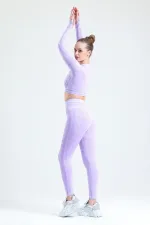 Mısırlı Kadın Kalça Toparlayıcı Çemberli Crop-Tayt Takım Lila