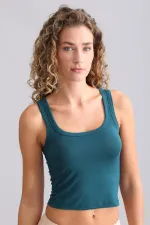 Mısırlı Modal By TENCEL U HELEN Kalın Askılı Crop / T-Shirt Fit Green