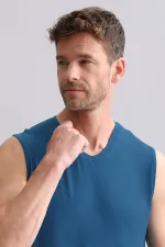 Débardeur/T-shirt de sport à col en V, coupe classique, en bambou égyptien ZEUS, bleu pétrole