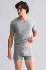 Mısırlı Modal By TENCEL HERCULES Slim Fit V Yaka Fanila / T-Shirt Gri Melanj