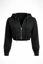 Mısırlı Women's Modal Zip-Up Crop Sweatshirt Athracite