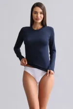 Mısırlı Modal By TENCEL BRITT Crew Neck Long Sleeve Undershirt / Sweatshirt Navy Blue