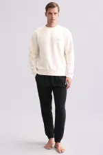 Ensemble pyjama à manches longues en coton égyptien pour homme, écru