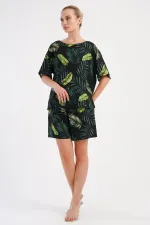 Mısırlı Kadın Viskon Desenli Şort Takım Yeşil