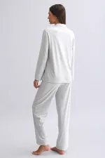 Mısırlı Kadın %100 Pamuk Pijama Takımı Gri Melanj