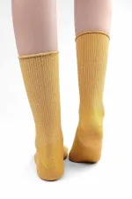 Mısırlı Kadın Bambu Simli Soket Çorap Safran