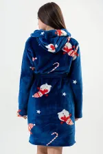 Robe de Noël en peluche bleu marine, motif femme égyptienne