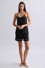 Women's Modal Thin Strap Pajama Top Black
