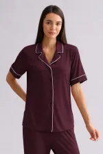 Chemise égyptienne à manches courtes en bambou, bordeaux