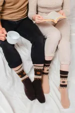 Mısırlı Erkek Alpaka Yünü Kışlık 2 Çift Soket Çorap Bej/Kahverengi